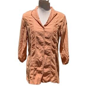 XCVI Women's Large Washed Orange Button Up Shirt Roll Tab Sleeves Lightweight